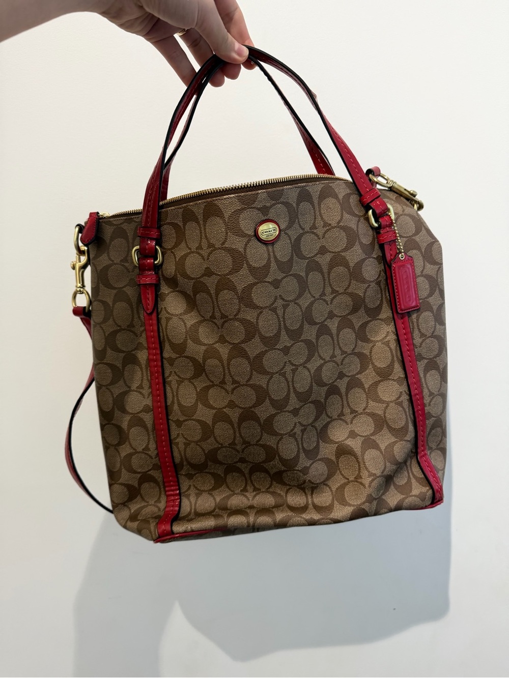 Coach Signature Canvas Tote with Red Leather Trim - Picture 3 of 7